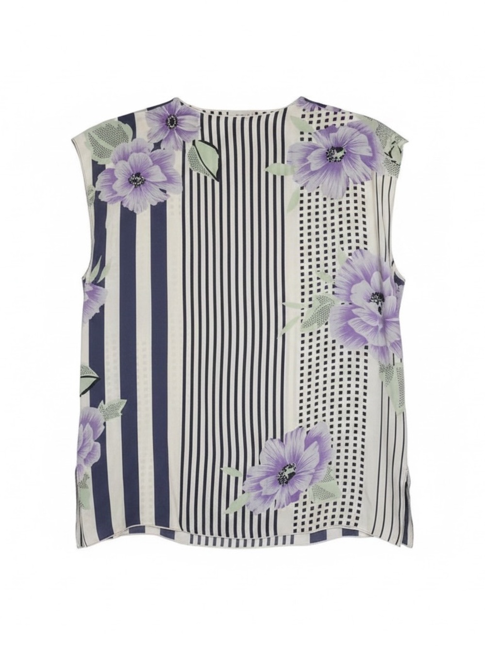 Petticoat Alley, Sleeveless Silk Lavender Floral Stripe Blouse